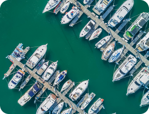 overhead photo of marina full of boats