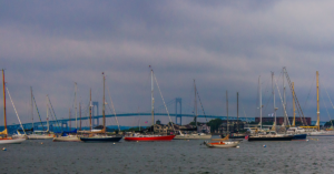 Several sailboats off the coast of Newport, Rhode Isalnd